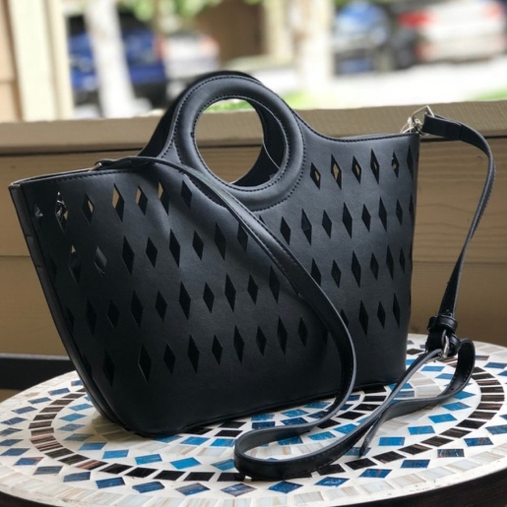 Free People Black Diamond Perforated Faux Leather Crossbody